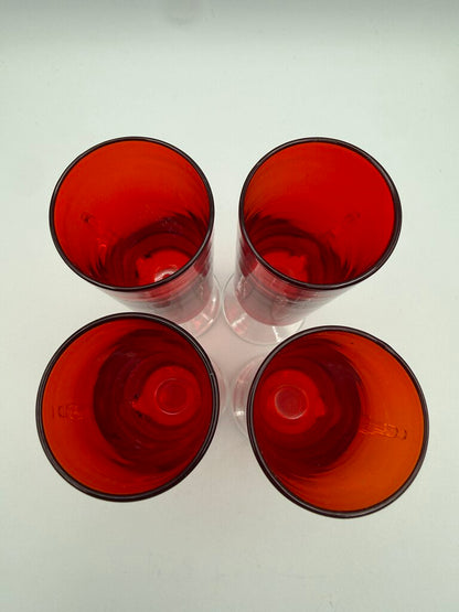 VTG set of 4 Ruby Red Cordials w/Clear Glass Pedestals & Handles /ro