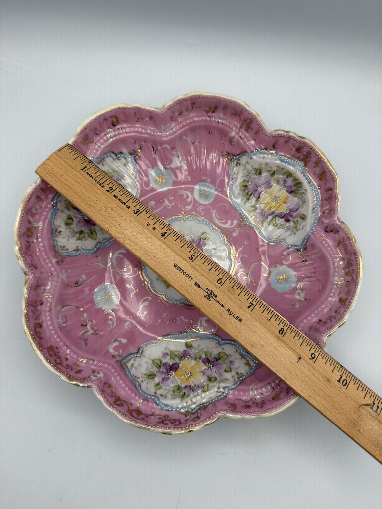 Antique Porcelain PInk Berry Serving Bowl Hand Painted Flowers /ro