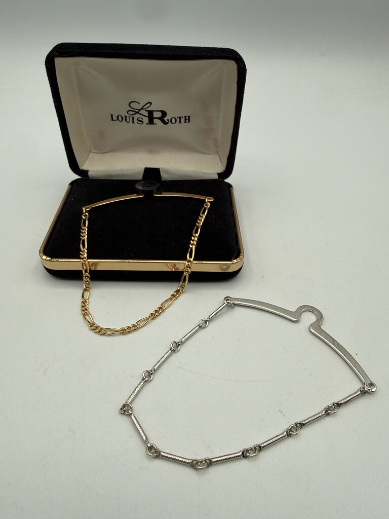 VTG Louis Roth Set of 2 Tie Bar Chain Gold/Silver Tone in box /ro