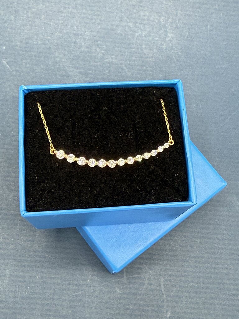 925 Gold Vermeil Chain Necklace w/Graduated CZ Pendant 18” /ro