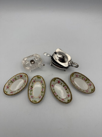 Estate lot of 6 Salt Cellars Nippon-Crystal-Silverplate /ro