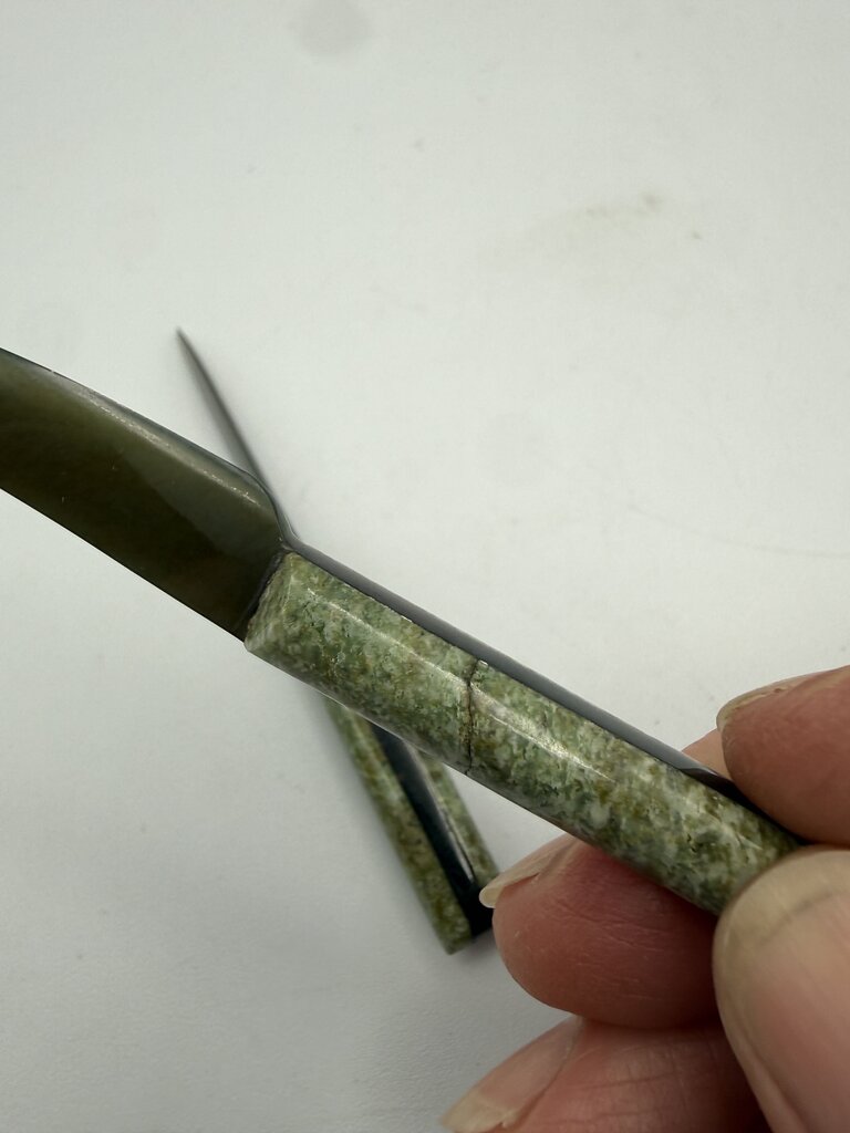 Set of 2 Nephrite Jade Green Carved Petite Knives 3.75” /ro
