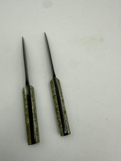 Set of 2 Nephrite Jade Green Carved Petite Knives 3.75” /ro
