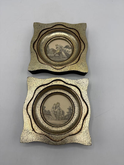 Set of 2 Framed Miniature Greek Themed Etchings /ro