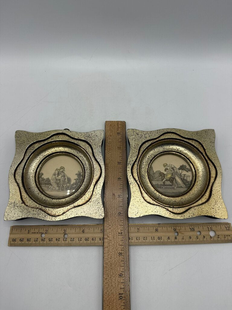 Set of 2 Framed Miniature Greek Themed Etchings /ro