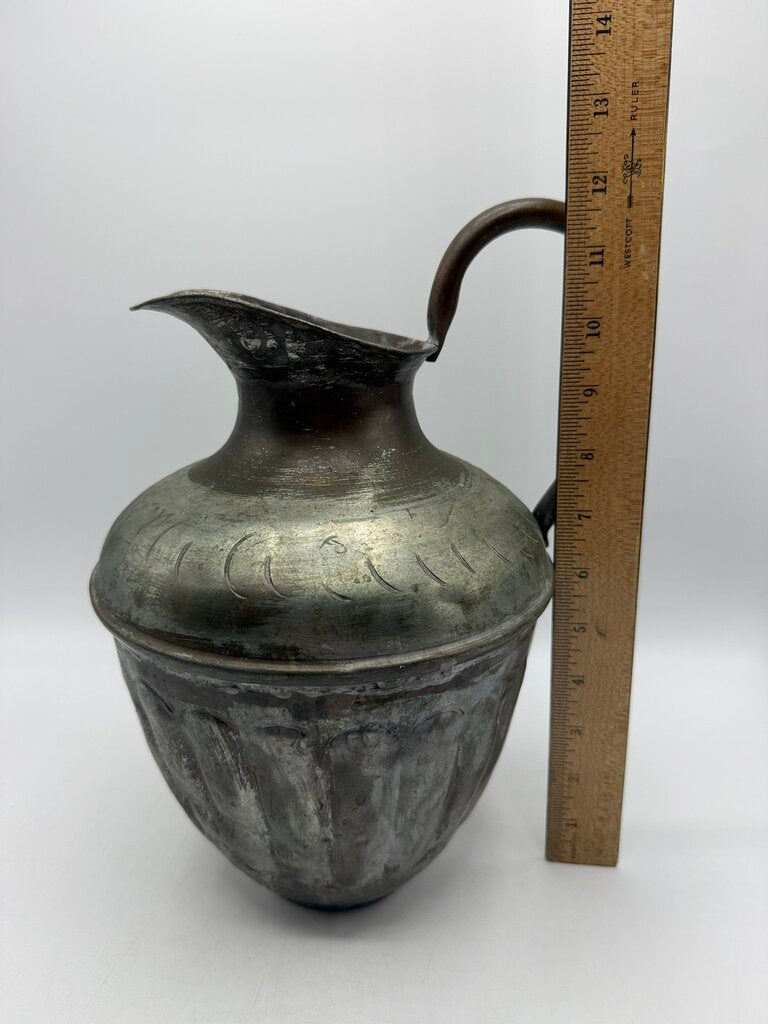 Vintage Hammered Metal Pitcher/Urn 12” tall /rw