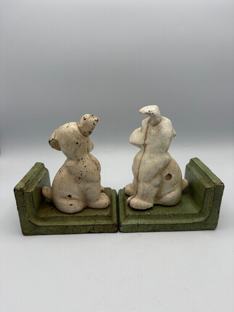 VTG HomArt Cast Iron White Puppy Dog Book Ends /rw