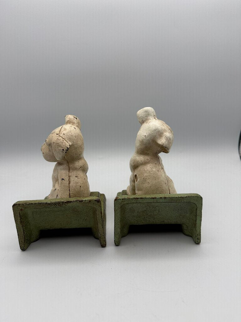 VTG HomArt Cast Iron White Puppy Dog Book Ends /rw