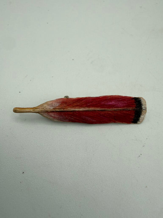 Hand Carved Wood Brooch/Pin Red Tail Hawk Feather Signed /ro