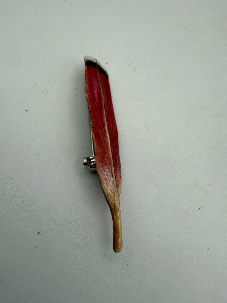 Hand Carved Wood Brooch/Pin Red Tail Hawk Feather Signed /ro