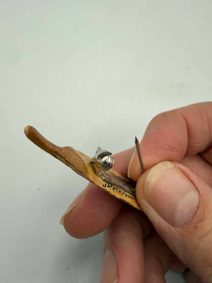 Hand Carved Wood Brooch/Pin Red Tail Hawk Feather Signed /ro