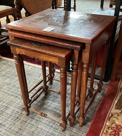 Set of Three Vintage Leather Top Nesting Tables