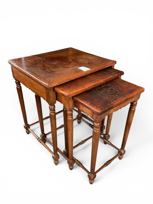 Set of Three Vintage Leather Top Nesting Tables