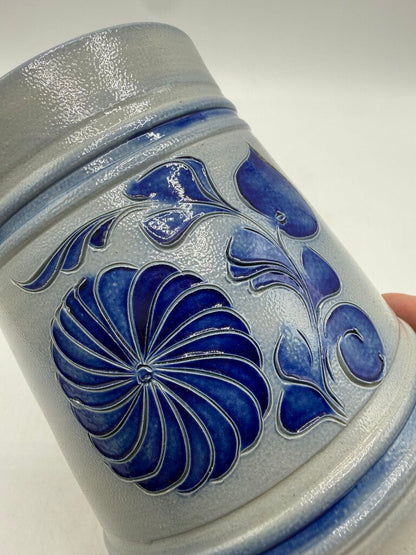 Salt Glaze Mug/Stein Cobalt Blue Floral Theme Inscribed /rw
