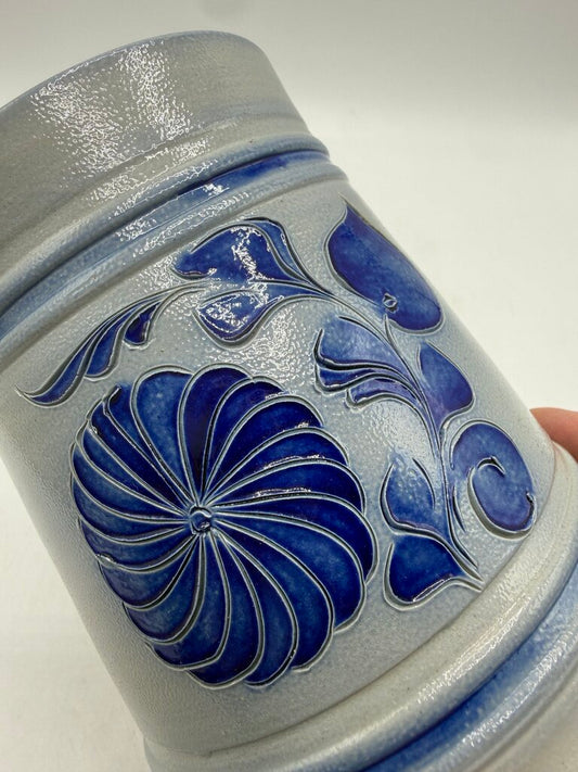 Salt Glaze Mug/Stein Cobalt Blue Floral Theme Inscribed /rw