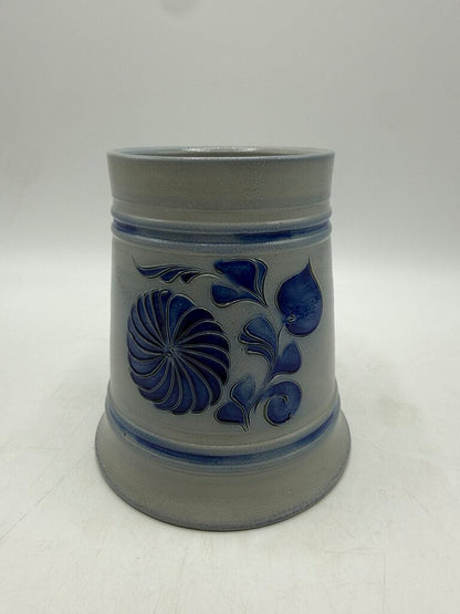 Salt Glaze Mug/Stein Cobalt Blue Floral Theme Inscribed /rw