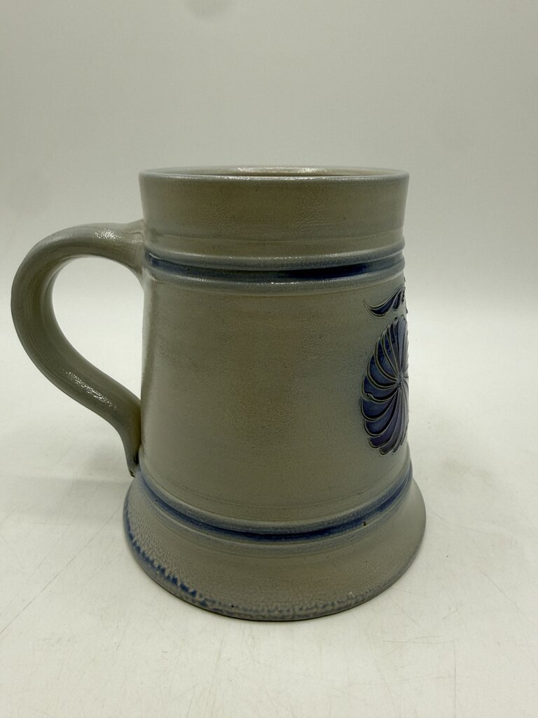 Salt Glaze Mug/Stein Cobalt Blue Floral Theme Inscribed /rw
