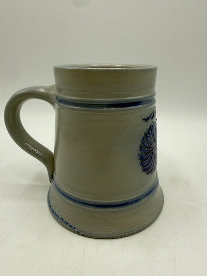 Salt Glaze Mug/Stein Cobalt Blue Floral Theme Inscribed /rw