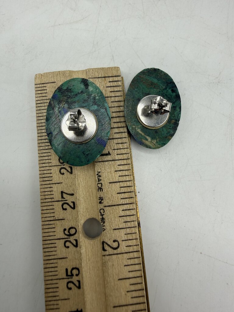 Malachite Green and Blue Lapis Earrings & Pin set /ro