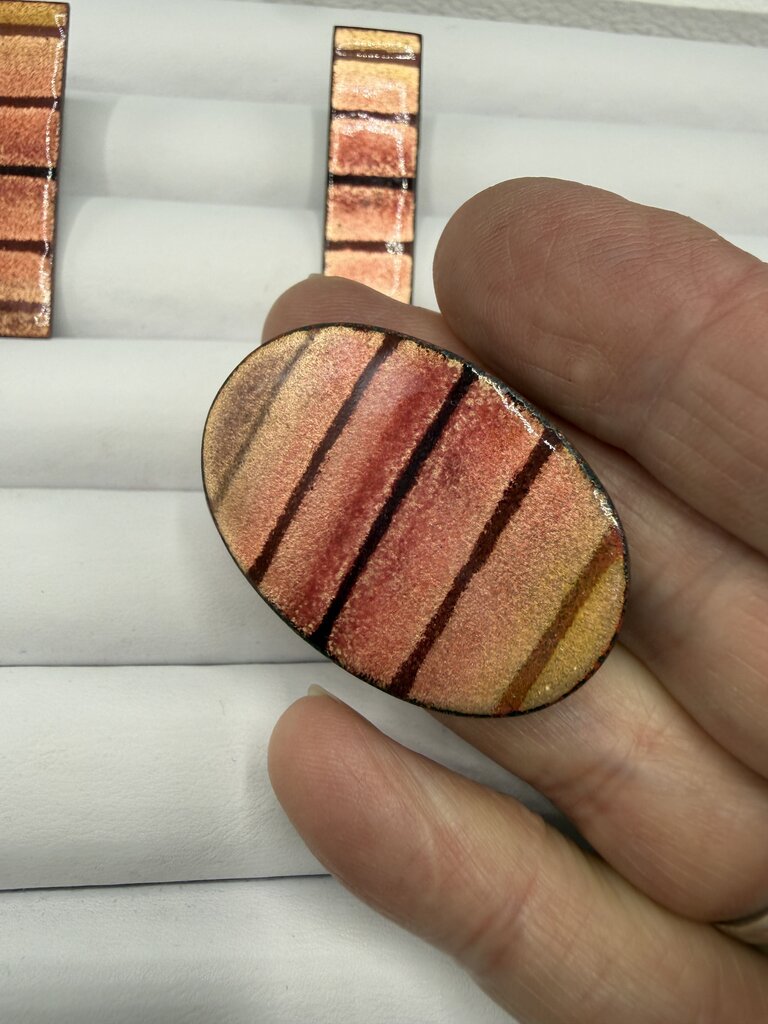 Iridescent Fused Glass on Enamel Set Pierced Earring & Pin /ro