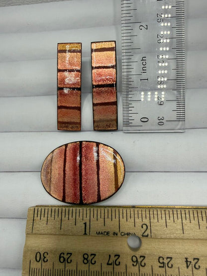 Iridescent Fused Glass on Enamel Set Pierced Earring & Pin /ro