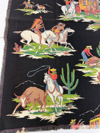 VTG Western Cowboy Theme 34”x32” Rectangle Table Cloth /rb