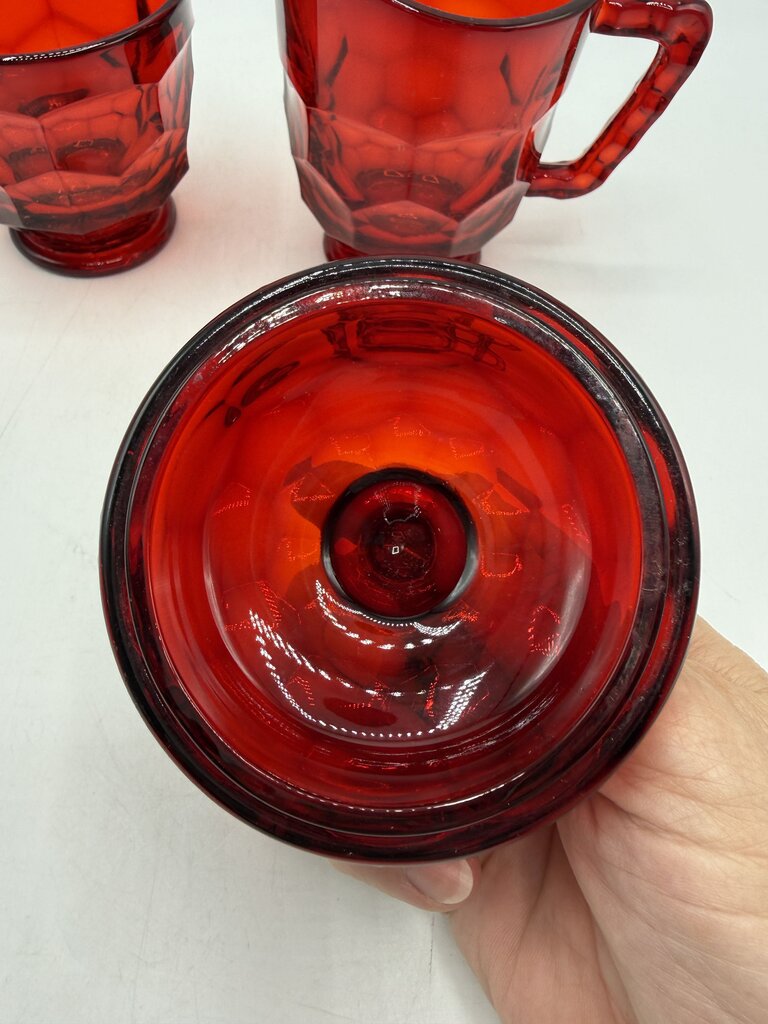 VTG Viking Glass Georgian Cranberry Honeycomb Sugar & Creamer w/lid /ro