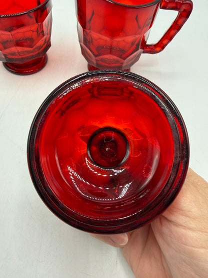 VTG Viking Glass Georgian Cranberry Honeycomb Sugar & Creamer w/lid /ro