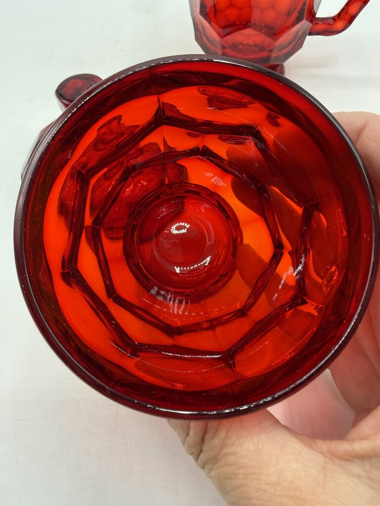 VTG Viking Glass Georgian Cranberry Honeycomb Sugar & Creamer w/lid /ro