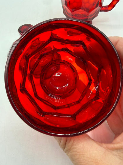 VTG Viking Glass Georgian Cranberry Honeycomb Sugar & Creamer w/lid /ro