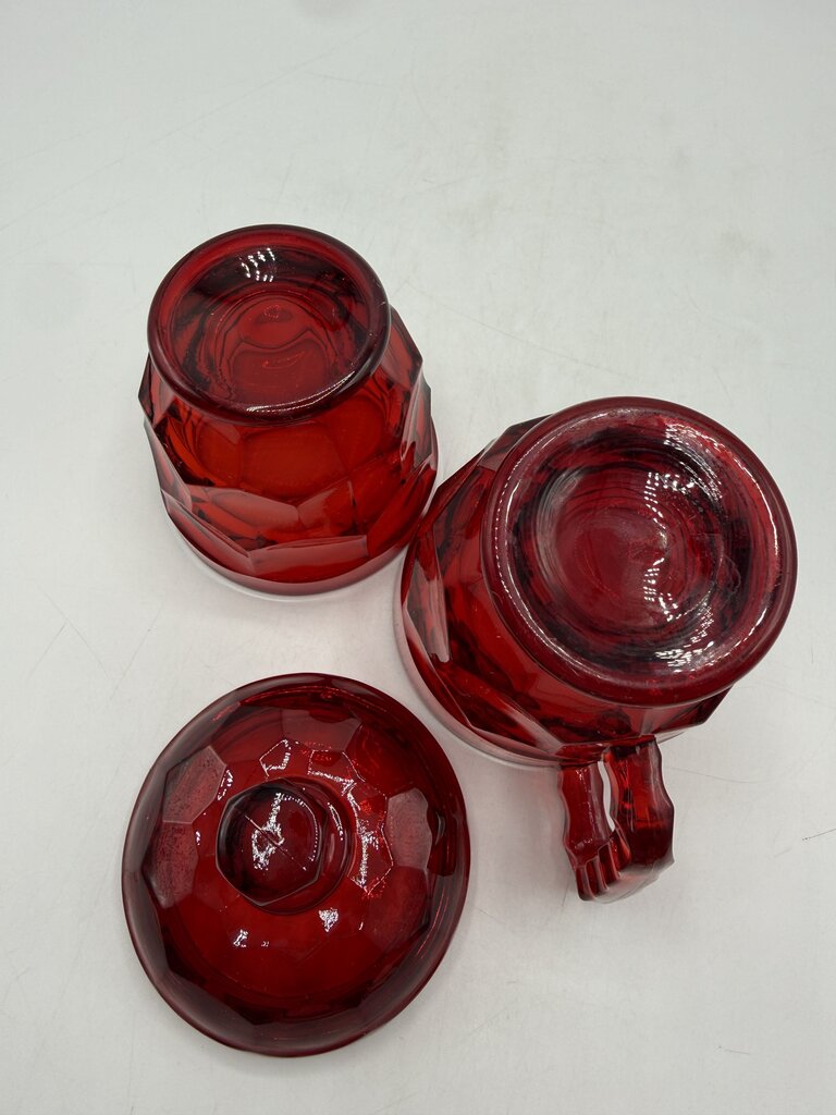 VTG Viking Glass Georgian Cranberry Honeycomb Sugar & Creamer w/lid /ro