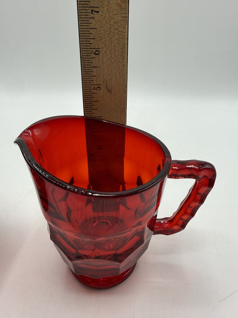 VTG Viking Glass Georgian Cranberry Honeycomb Sugar & Creamer w/lid /ro