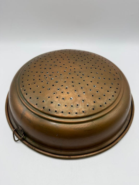 Antique Copper Colander Strainer 12” Display Farmhouse /rw