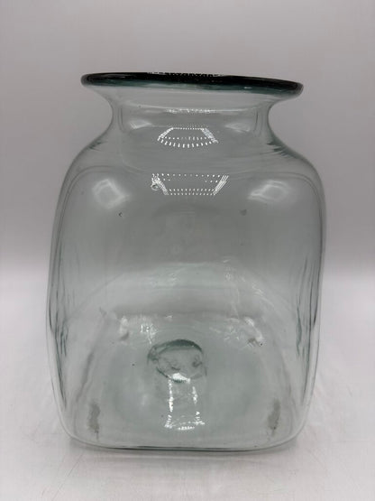 Blown Glass Square Canister w/Pewter Rooster Lid /rw