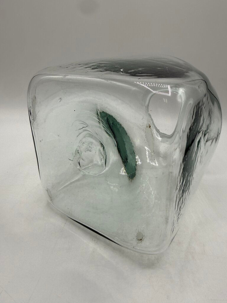 Blown Glass Square Canister w/Pewter Rooster Lid /rw