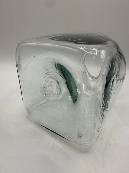 Blown Glass Square Canister w/Pewter Rooster Lid /rw