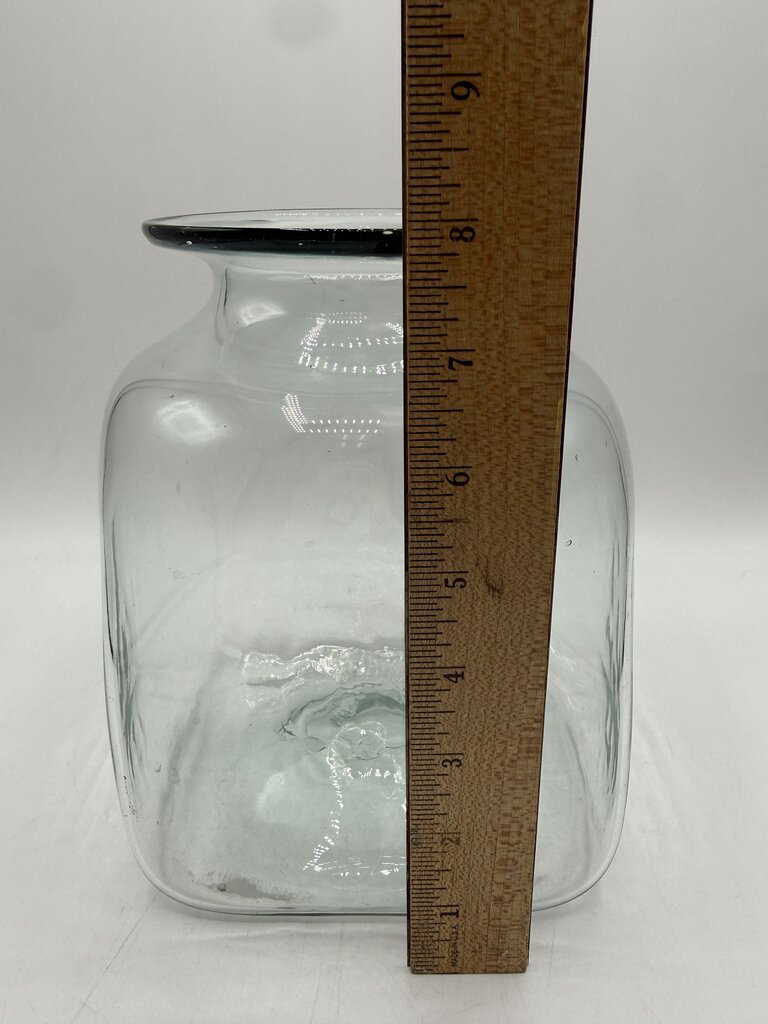 Blown Glass Square Canister w/Pewter Rooster Lid /rw
