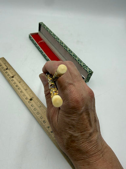VTG Japanese Chopsticks Floral Cloisonné Enamel & Bone in Box /ro