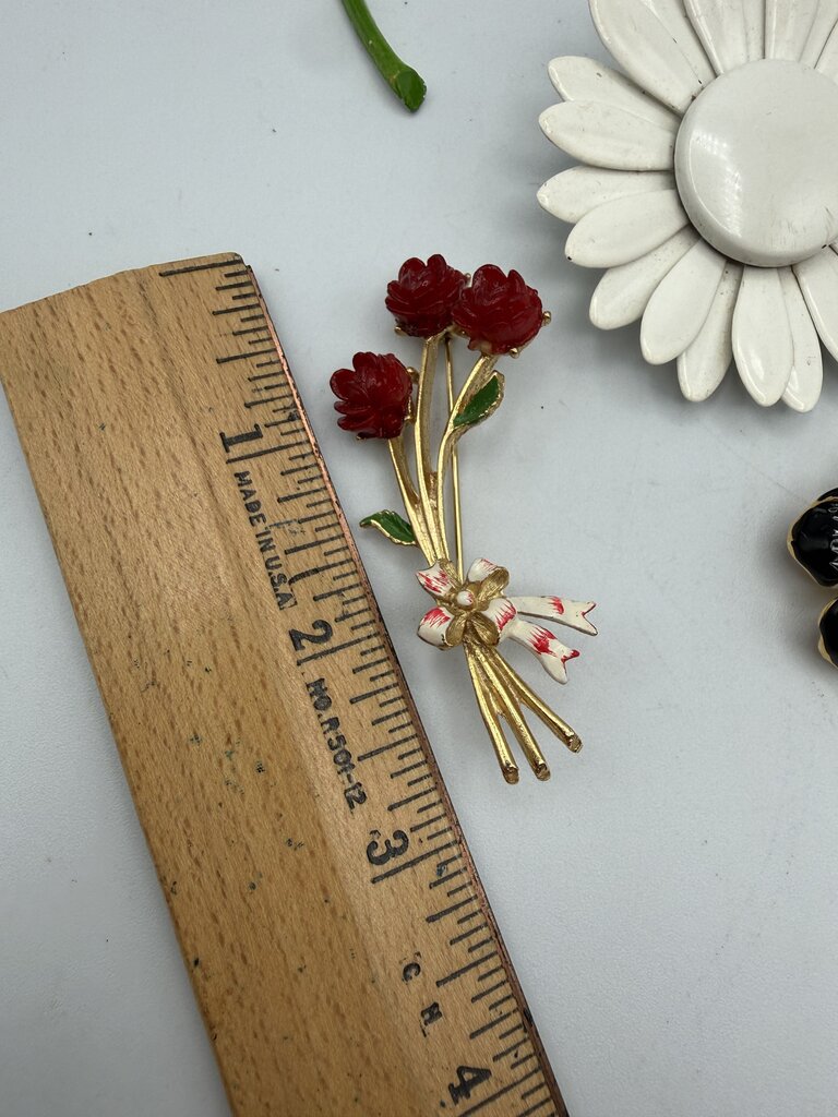 VTG Lot of 7 Enamel on Metal Floral Pins/Brooch /ro