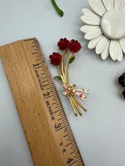 VTG Lot of 7 Enamel on Metal Floral Pins/Brooch /ro