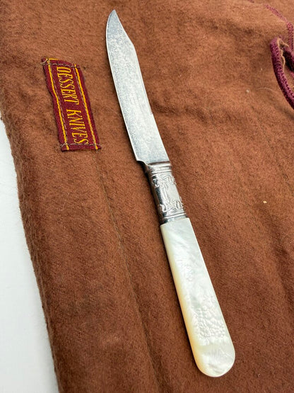 Antique Landers, Frary & Clark Dessert Knives Sterling Collars MOP Handles set of 6 /ro