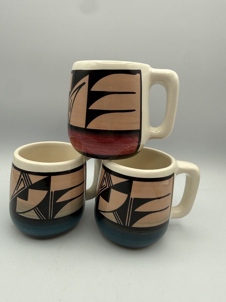 Set of 3 UTE Mountain Pottery Coffee Cups Signed /roh