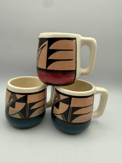 Set of 3 UTE Mountain Pottery Coffee Cups Signed /roh