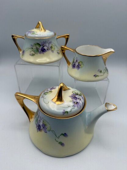 Antique Z.S. & Co. Bavaria Porcelain 5 pc. Tea Set Violets /ro