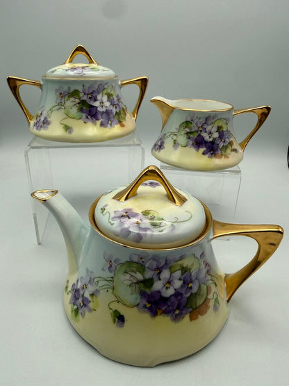 Antique Z.S. & Co. Bavaria Porcelain 5 pc. Tea Set Violets /ro