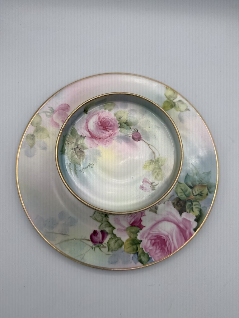 Antique Nippon M Wreath Hand Painted Pedestal Dish/Tray /roh