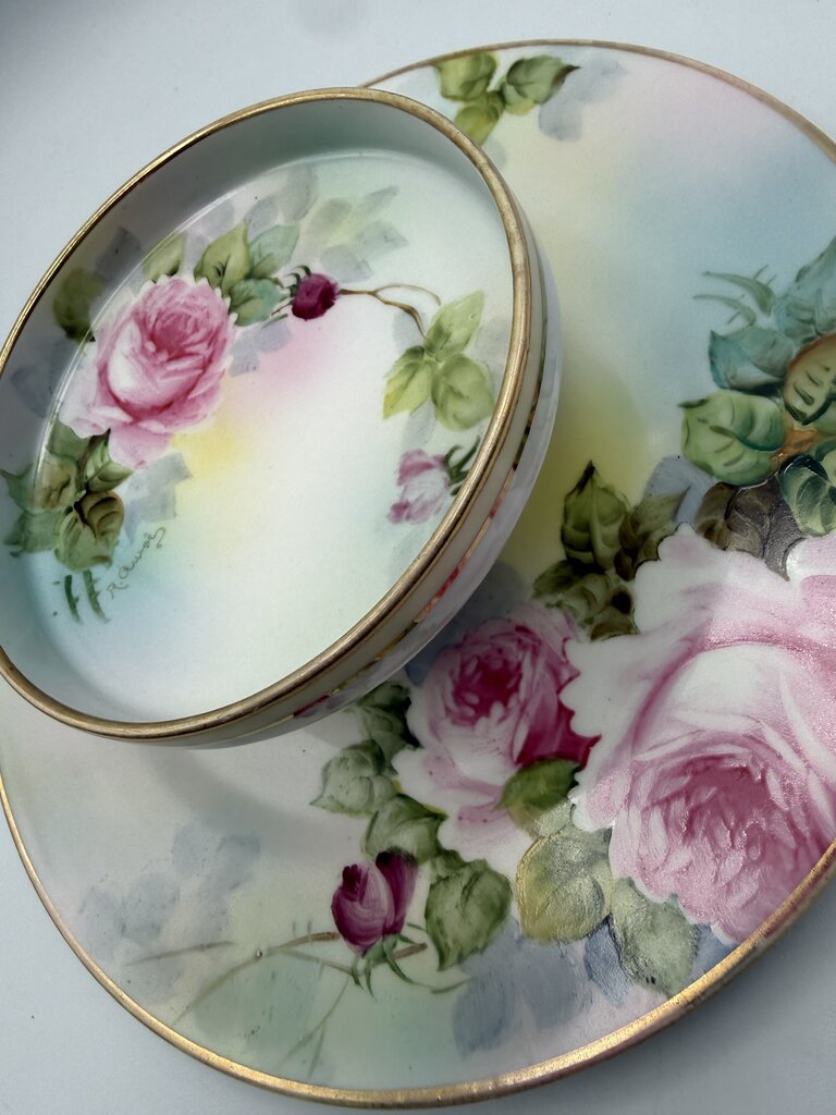 Antique Nippon M Wreath Hand Painted Pedestal Dish/Tray /roh