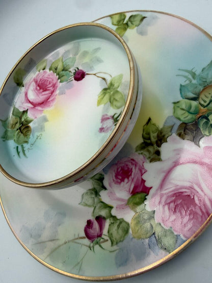Antique Nippon M Wreath Hand Painted Pedestal Dish/Tray /roh