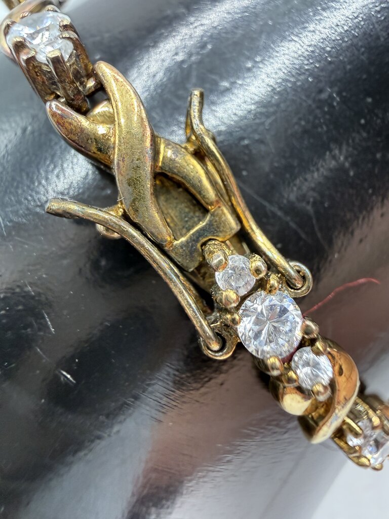 Vintage 7” Sterling Silver Gold Plated Triple CZ Bracelet /ro
