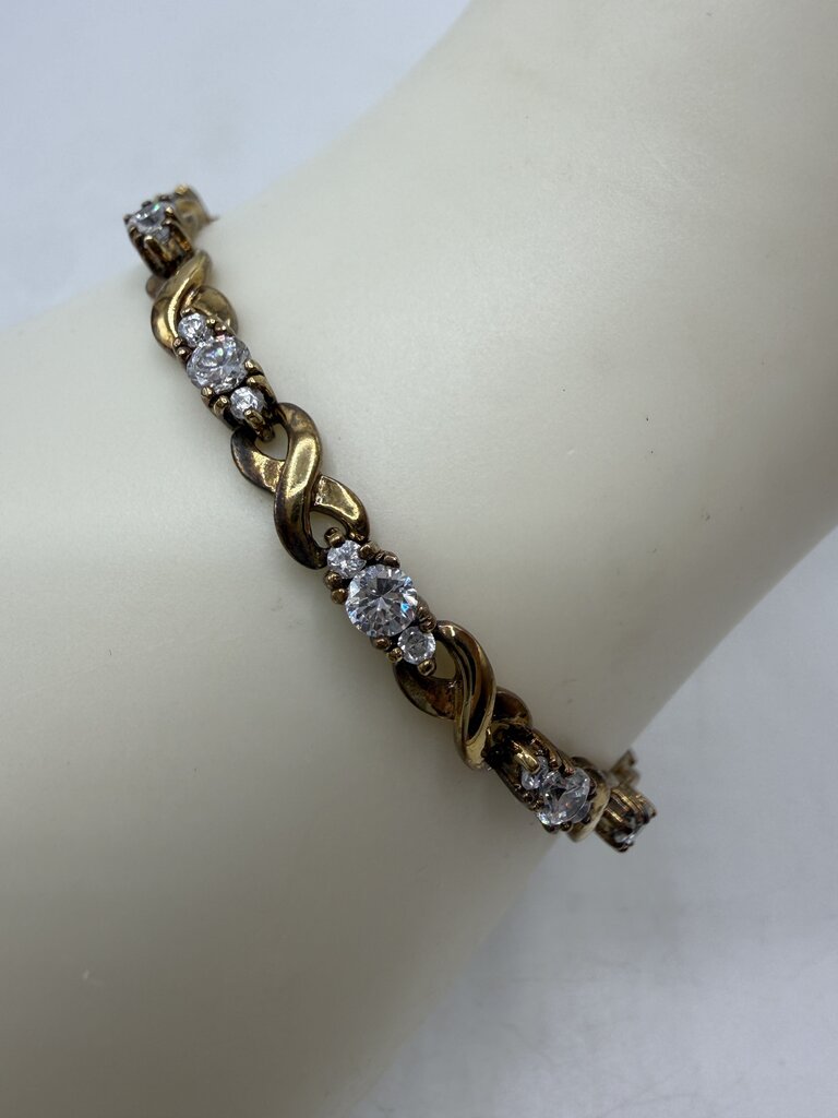 Vintage 7” Sterling Silver Gold Plated Triple CZ Bracelet /ro